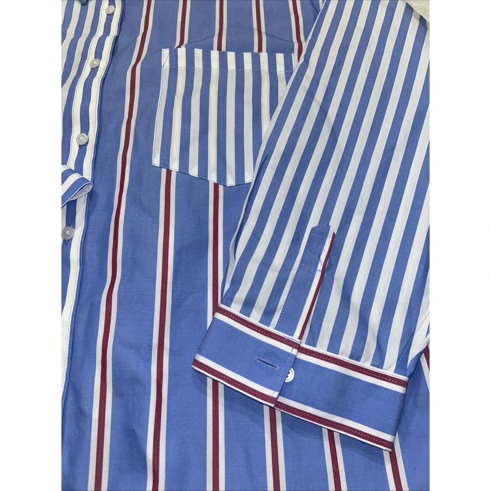 Lands End‎ Women's Red/White/Blue Vertical  Striped Button Up, Sz 18, 3/4 Length - Picture 4 of 9